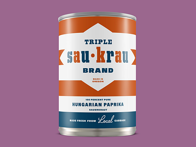 Triple Sau-Krau Mid-Century Sauerkraut Can, Hungarian Paprika brand identity branding can graphic design lettering logo mid century package design packaging sauerkraut typography wordmark