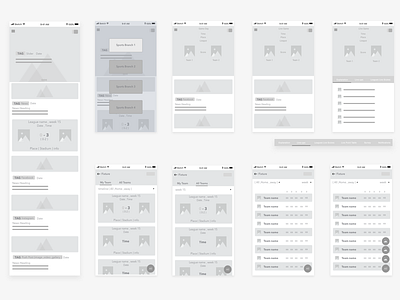 Sports app wireframes data information interaction ios map mobile sports ui user userflow ux wireframes