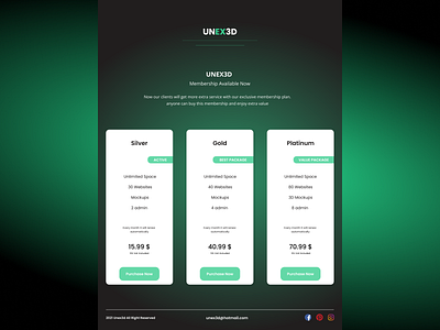 UNEX3D Membership UI app branding design membership page subscription page ui ux web app website