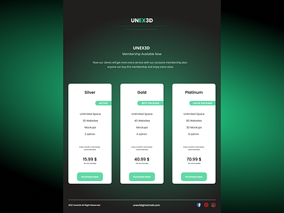 UNEX3D Membership UI app branding design membership page subscription page ui ux web app website