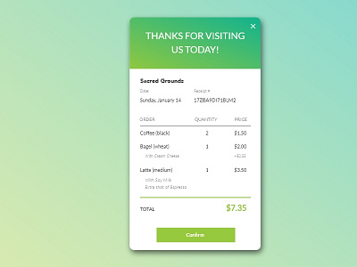 Email Receipt cafe dailyui email gradient mobile receipt simple