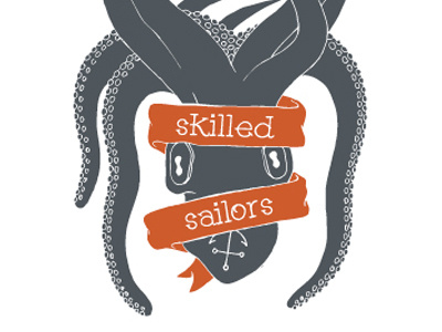 Smooth seas never made skilled sailors anchor grey kraken ocean octopus orange pirate print sail sailor sea squid