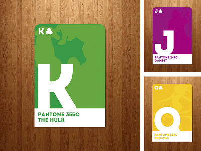 Marvel Pantone Cards cards color green heroes jack king marvel pantone poker purple queen yellow