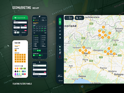GeoMarketing web app app design filter ui filters flat maps minimal panels ui ux web web application website