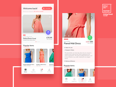 Shopping App Pantone Coral app app animation design ecommerce flat minimal online pantone shopping shopping app shopping bag