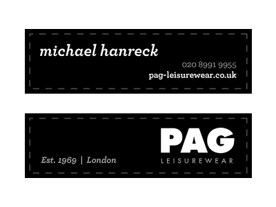 PAG Leisurewear - Branding branding business cards