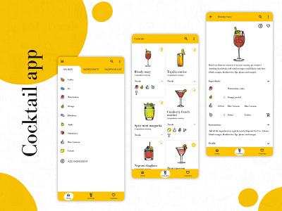 Cocktail app alcohol app appdesign bloody mary cocktail cocktail bar drinks drinks menu margarita ui uidesign vector