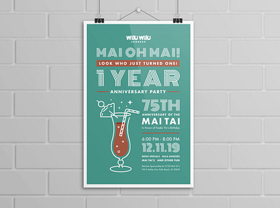 Wiki Wiki Sandbar Anniversary Poster cocktail event event branding event poster mai tai poster poster art poster design print print design resteraunt wiki wiki