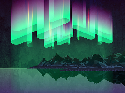 Aurora aurora design flat illustration low poly mountains north northern lights reflection sea vector