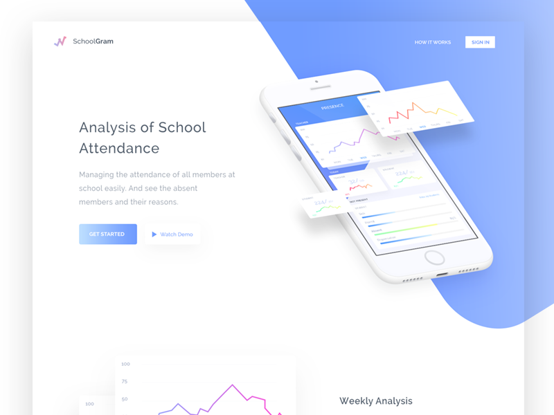 Attendance Analystics Landing Page landing page analystic blue diagram attendance school web design website