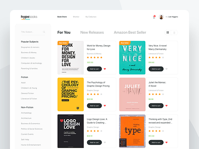 Book Store book bookstore cart checkout clean clear dashboard favorite layout minimal popular rating shop store typography ui ux website white whitespace