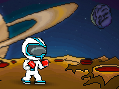8bit astronaut boxer 8 bit 8bit astronaut boxer boxing character game illustration moon planets rocks space