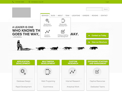 SGA Website bright dogs dropdown features green icons layout modern modular showcase simple website white