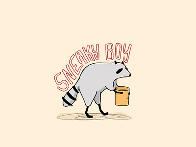 A Sneaky Boy animals cartoon cute design illustration raccoon typography