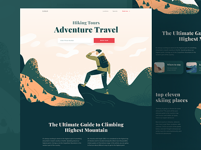Hiking Tours character design header illustraion illustration ui ui design user interface vector web design