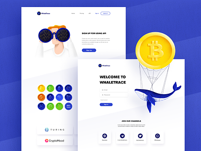 WhaleTrace website bitcoin blockchain character clean crypto crypto currency crypto exchange cryptocurrency design landing ui design user interface web design