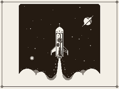 Rocket design illustration minimal pixel pixelart rocket spaceship stars