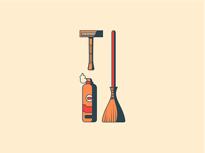 Shaving Tools Icons and a broom army broom cream icon illustration minimal razor shaving vector