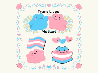 ditto prints to support trans lives design ditto illustration lgbt pokemon pride risograph trans