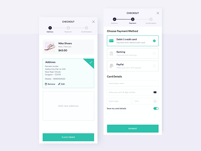 Address & Payment Screen account add app app design application card color colors design desing icon payment search ux