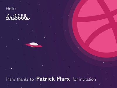 Hello, Dribbble debut dribbble first shot hello hello dribbble illustration space spaceship thankful