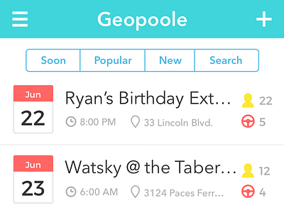 Event Listing Screen calendar carpool event geopoole scrollview