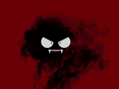 Gastly black character creepy cute ghost halloween illustration mixed media pokemon red scary texture