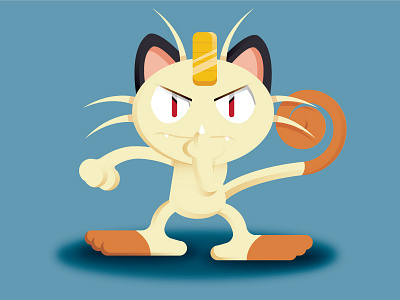 Meowth angry blue cat character color geometric gold illustration middle finger pokemon style video game