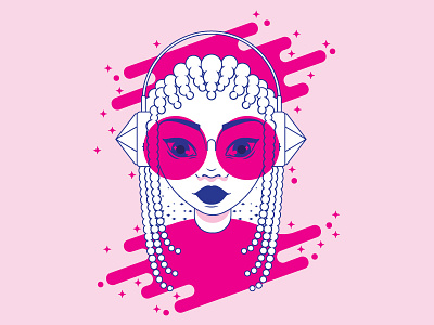 Magenta Maven braids cute gamer girl hair headphones illustration pink portrait stars vector