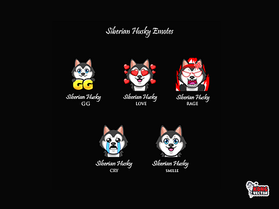 Siberian Husky Twitch Emotes cartoon customemote daily fun design designer emoji emote emoteart emotes fun funny gg graphicforstream happy look illustrator love smille streamers twitch twitchemote twitchemotes