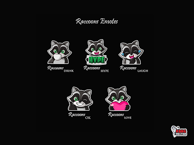 Raccoons Twitch Emotes customemote cute design design art designer drink emoji emote emoteart emotes graphicforstream hype laught love ok raccoons streamers twitch twitchemote twitchemotes
