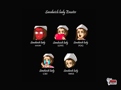 Sandwich Lady Emotes angry character creative idea cry customemote cute design design system emoji emote emoteart emotes graphicforstream love pog smile streamers twitch twitchemote twitchemotes