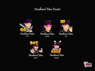 Headband Man Twitch Emotes bot cartoon creative idea customemote design emoji emote emoteart emotes gg graphicforstream hi logodesign love man rage streamers twitch twitchemote twitchemotes