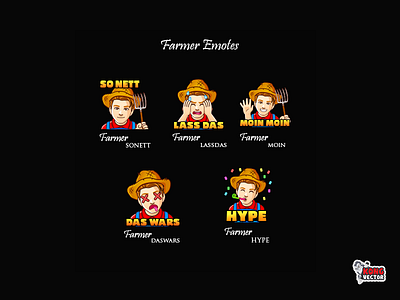 Farmer Twitch Emotes character creative idea customemote cute design design app designs emoji emote emoteart emotes farmer fun funny graphicforstream happy look streamers twitch twitchemote twitchemotes wow