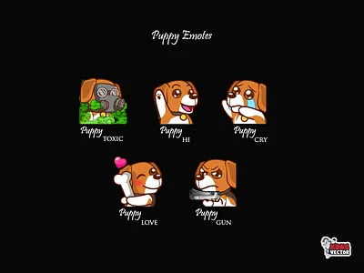 Puppy Twitch Emotes character creative idea cry customemote design designs emoji emote emoteart emotes graphicforstream gun hi love puppy streamers toxic twitch twitchemote twitchemotes