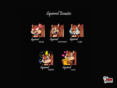 Squirrel Twitch Emotes cartoon cry customemote design design app design system emoji emote emoteart emotes graphicforstream lol love party rage shoched streamers twitch twitchemote twitchemotes