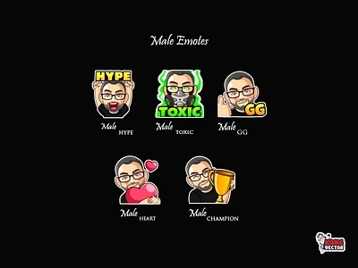 Male Twitch Emotes cartoon customemote design designer emoji emoji set emote emoteart emotes fun funny gg graphicforstream happy look hype streamers subbadges toxic twitc twitchemote twitchemotes