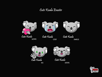 Cute Koala Twitch Emotes character cry customdesign customemote customemotes design emoji emote emoteart emotes graphicforstream hi hype koala love smile streamer twitch twitchemote twitchemotes