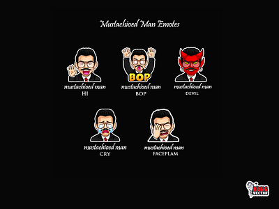 mustachioed man Twitch Emotes ccustomemote creative idea cry design designer devil emoji emote emotes graphicforstream hi ilustrator streamers twitch twitchemote twitchemotes