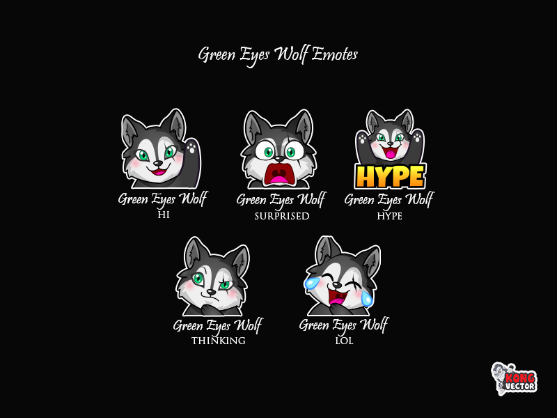 Green Eyes Wolf Twitch Emotes by Kong Vector on Dribbble