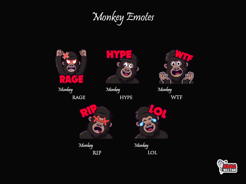 Monkey Twitch Emotes by Kong Vector on Dribbble
