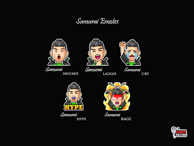 Samurai Twitch Emotes branding character crypto customemote cute design emoji emote emotes fun funny hype illustration laugh shocked streamers streamers graphicforstream twitch twitchemote twitchemotes