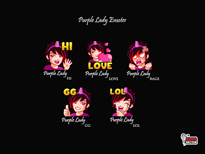 Purple Lady Twitch Emotes character customdesign customemote customemotes design emoji emote emoteart emotes gg graphicforstream hi lol love purple rage streamer twitch twitchemote twitchemotes