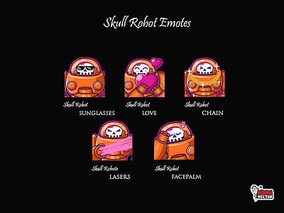 Skull Robot Twitch Emotes chain creativity customemote customemotes design designer emoji emote emoteart emotes facepalm graphicforstream lasers love sticker streamers sunglasses twitchemote twitchemotes twitchstreamers