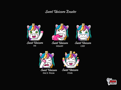 Sweet Unicorn Twitch Emotes cartoon character creative idea cry customemote daily fun design designer emoji emote emoteart emotes facepalm gg graphicforstream heart hi star twitch twitchemote