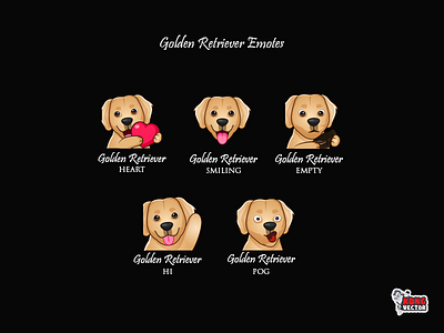 Golden Retriever Twitch Emotes cartoon creative idea customemote daily fun design emoji emote emotes empty golden retriever graphicforstream heart hi pog smiling streamer twitch twitch design twitchemote twitchemotes