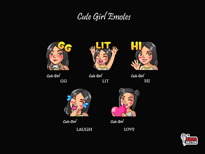 Cute Girl Twitch Emotes customemote customemotes design designer emoji emote emoteart emotes gg graphicforstream hi laugh lit love sticker streamers twitchemote twitchemotes twitchstreamers