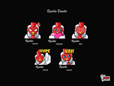 Rooster Twitch Emotes cartoon cartoon character customemote design designer dribble emoji emote emotes graphicforstream heart hype nani rage rip rooster streamer twitch twitchemote twitchemotes