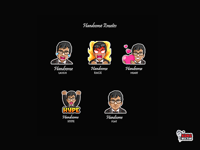 Handsome Twitch Emotes cartoon character creative idea customemote daily fun design emoji emote emoteart emotes flat graphicforstream heart hype laught rage streamers twitch twitchemote twitchemotes