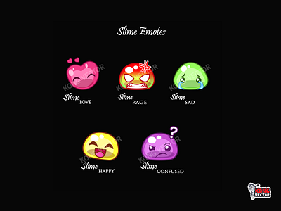 Slime Twitch Emotes cartoon character confused customemote emoji emote emotes graphicforstream happy love rage sad slime streamers twitch twitchemote twitchemotes